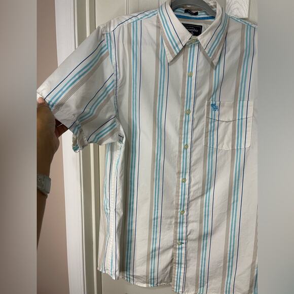 Abercrombie & Fitch Men’s Y2K Muscle White Blue Stripe Button Down Shirt XXL - Picture 2 of 7